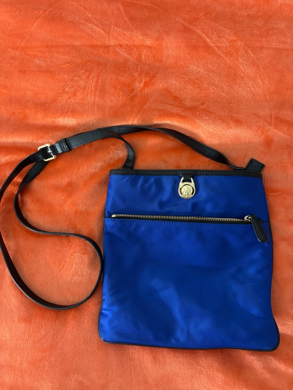 Michael Kors Royal Blue Crossbody with Gold MK Medallion